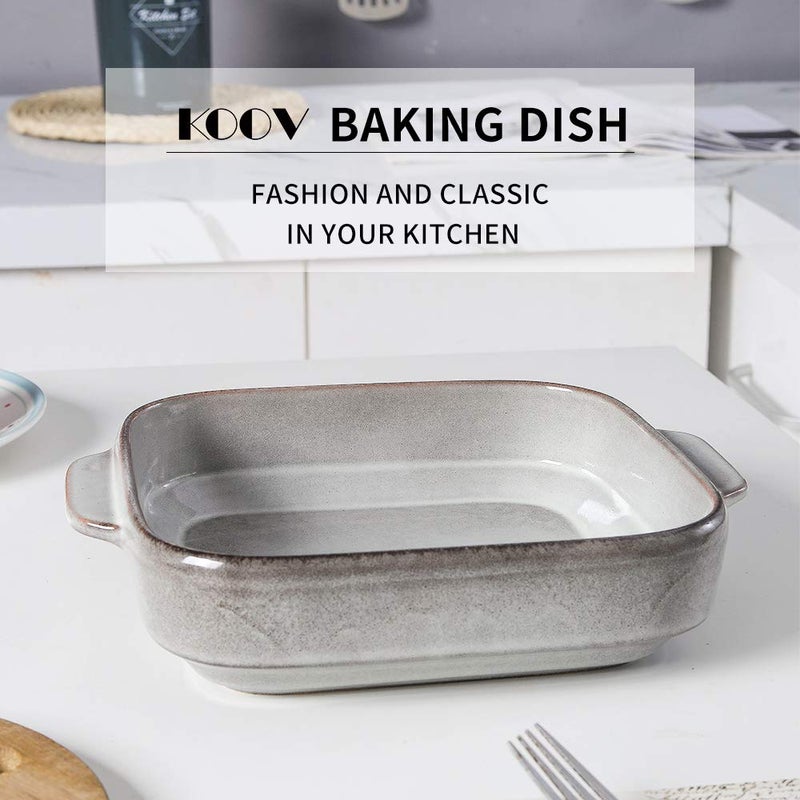 KOOV Ceramic Bakeware, 8x8 Baking Dish, Square Baking Pan, Ceramic Baking Dish, Brownie Pans for Cake Dinner, Kitchen, Reactive Glaze (Variable Grey) - Image 2